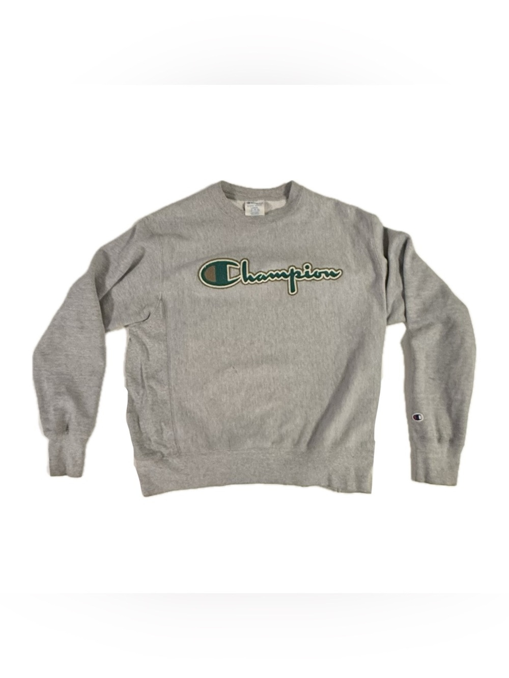 Grey Men’s Size Large Vintage Champion Grey With Green Logo Crewneck Sweatshirt